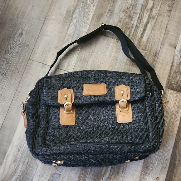 Oscar da la Renta Vintage 80s Gray Tweed Weekender Bag Detachable Strap Travel‎